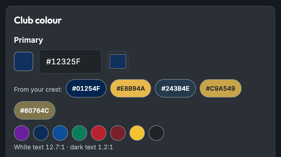 The colour picker with the colours read from Ashgrove's crest