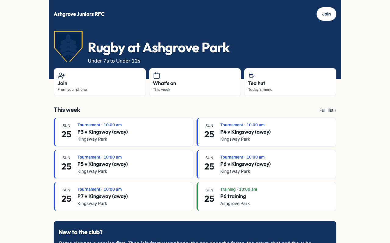 Ashgrove's website in Club colours, on a computer