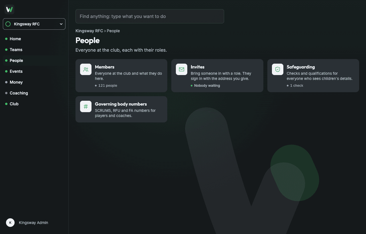 People in the portal: everyone at the club, with the roles drawer open