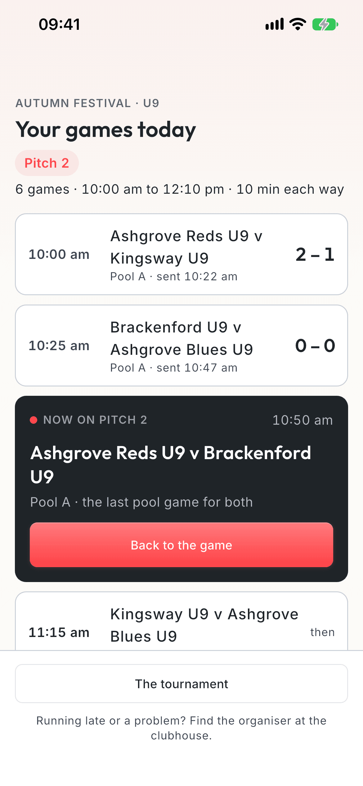 A referee's games on Pitch 2, in order