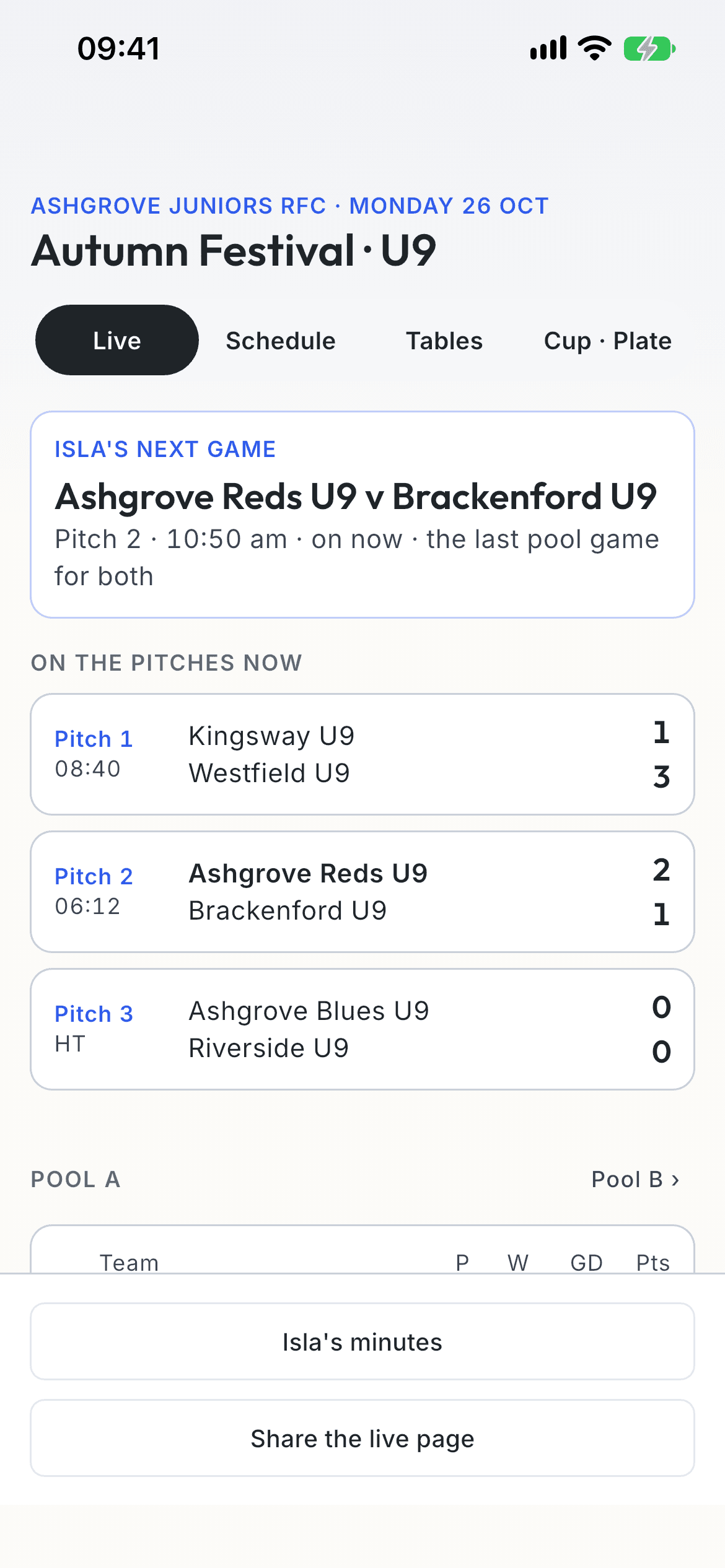 The tournament, live: the next game first, then every pitch