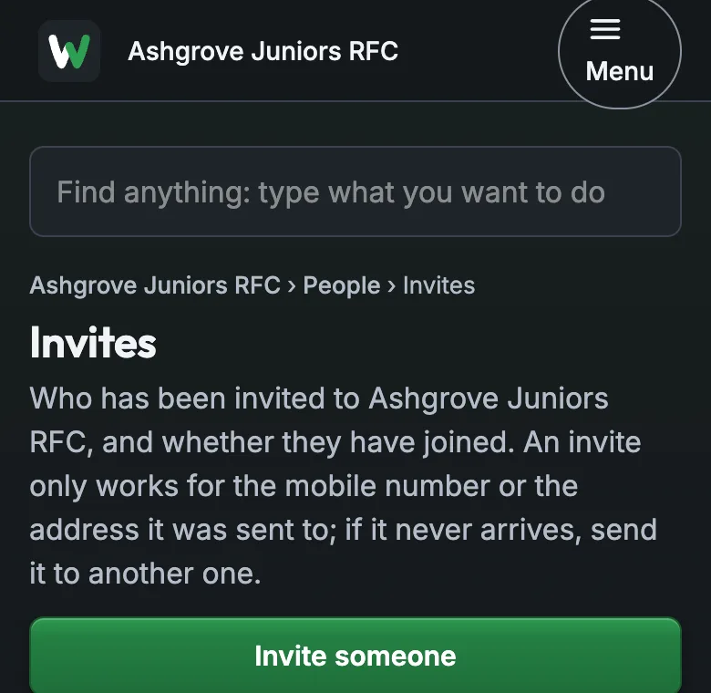 Invites, with Invite someone and Share a team's join link