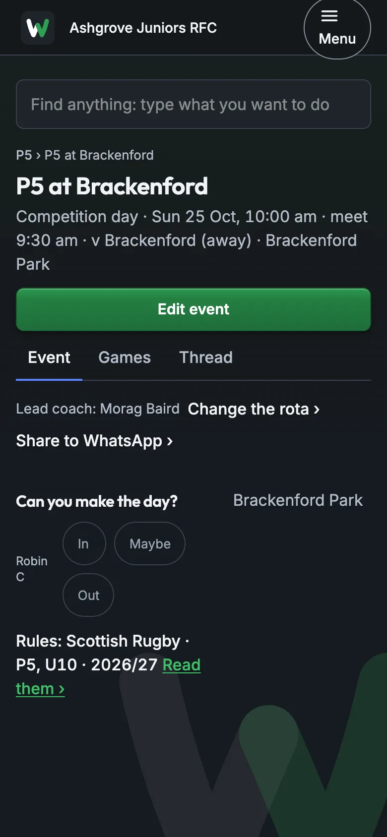 An event with In, Maybe and Out for you and your child