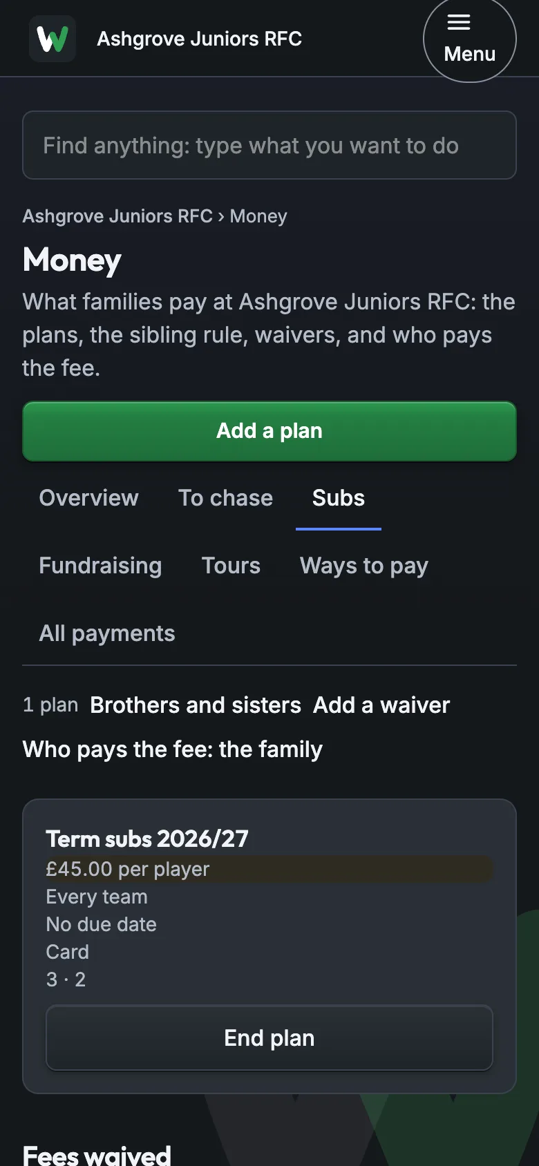 Money › Subs: a plan, brothers and sisters, waivers, who pays the fee