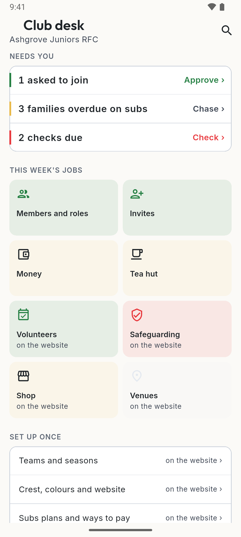 The Club desk at Ashgrove: Needs you, This week's jobs, Set up once