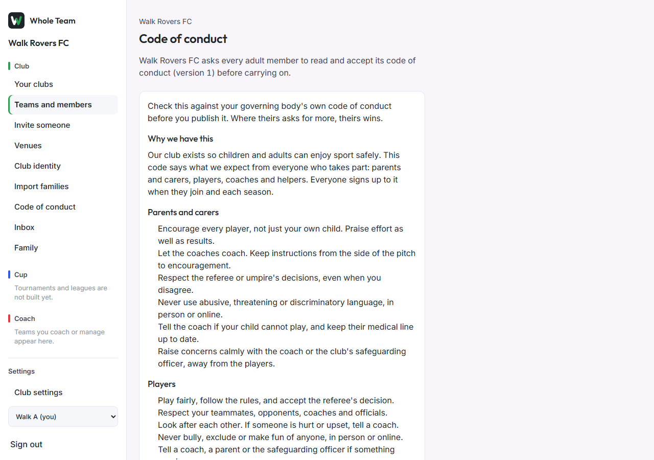 Accepting the code of conduct