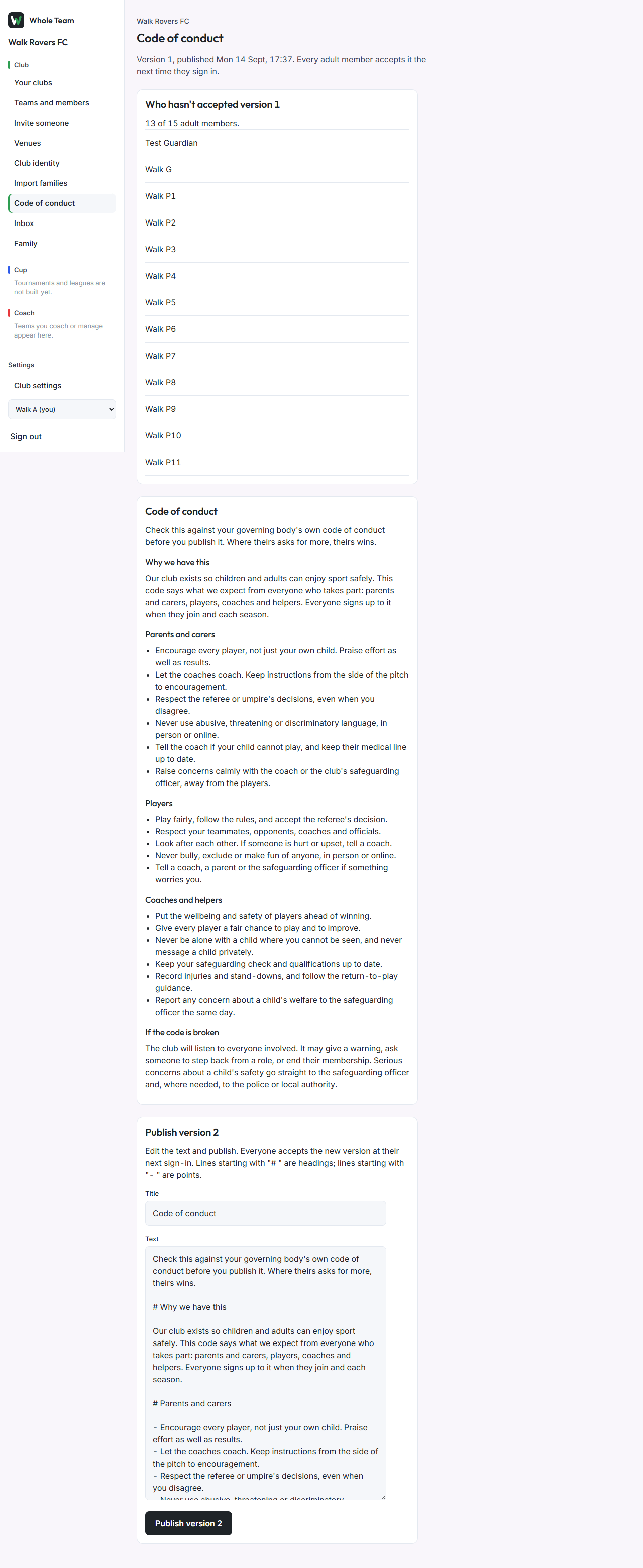 The code of conduct page