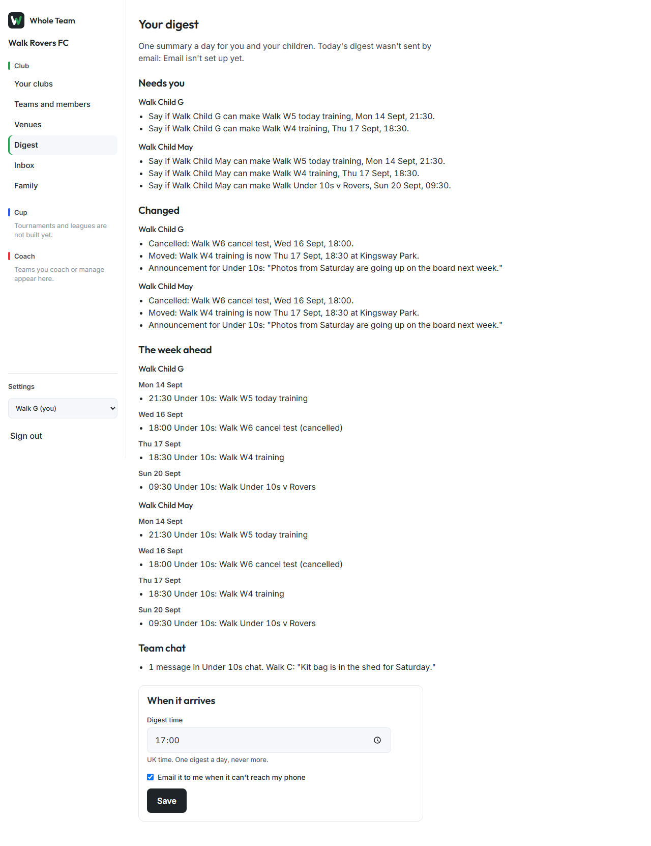 The digest screen