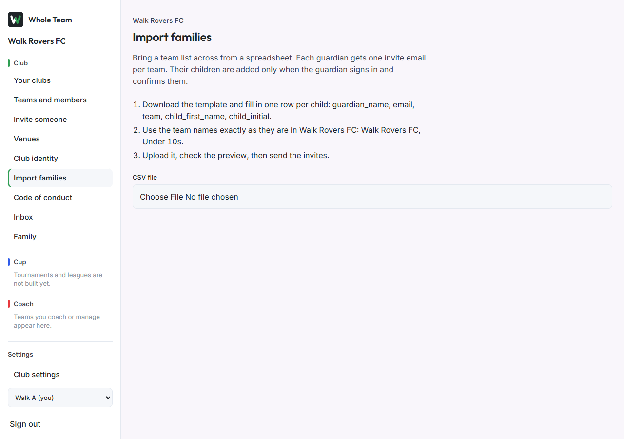 The import page