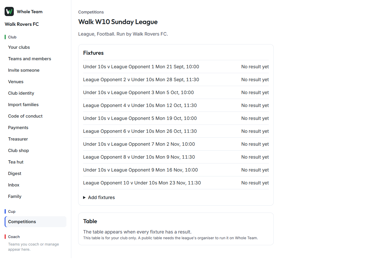 A league with its fixtures