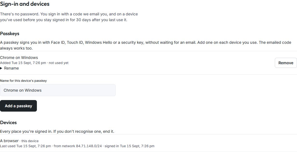Passkeys on Sign-in and devices