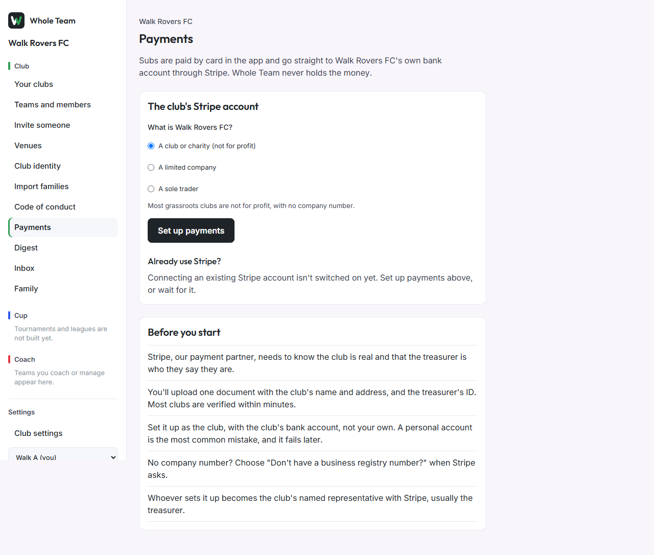 Setting up payments