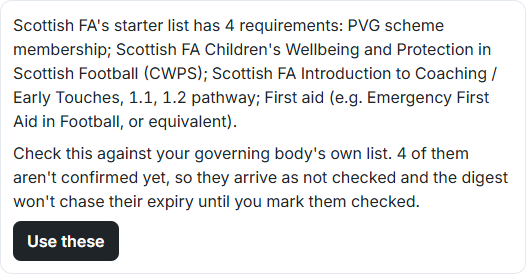 The Scottish FA's starter list offered on the register