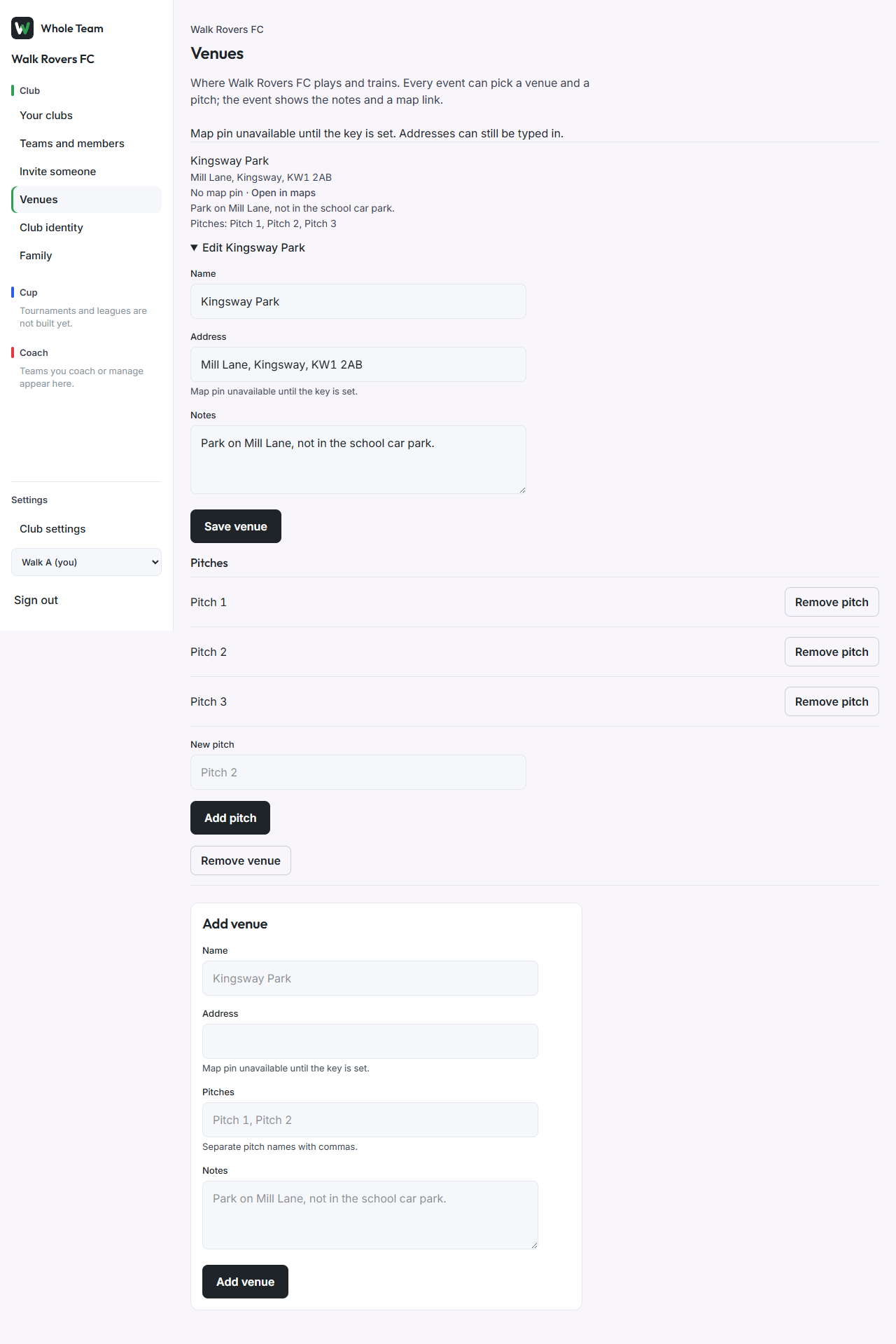 Venues with one venue open for editing
